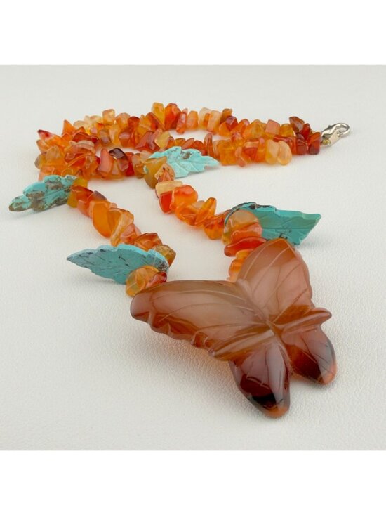 Jewelry - Vintage Carved Butterfly Stone Chip Pendant Necklace Southwestern Boho Statement